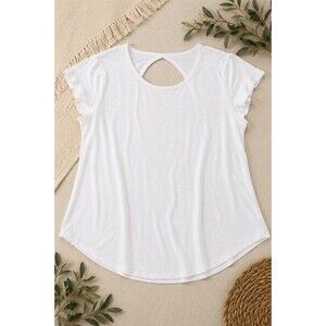 Max Studio Blouse Womens XL White Flutter Sleeve Keyhole Back Hi-Low Hem